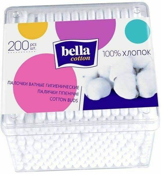 Bella cotton Ватные палочки 200шт (квадратная упаковка)