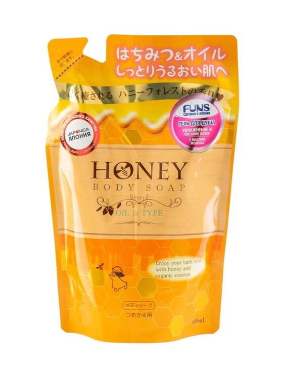 FUNS Honey Oil Гель для душа увлажняющий с экстрактом меда и маслом жожоба (сменный блок) 400 мл