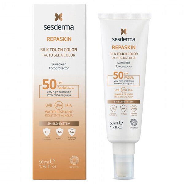REPASKIN SILK TOUCH COLOUR Facial SPF50 – Средство солнцезащитное тонирующее с нежностью шелка для лица СЗФ50, 50 мл